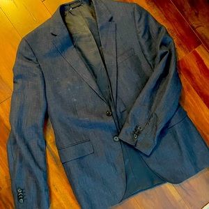 BOSS Hugo Boss men’s sport jacket in blue tartan one-color pattern.